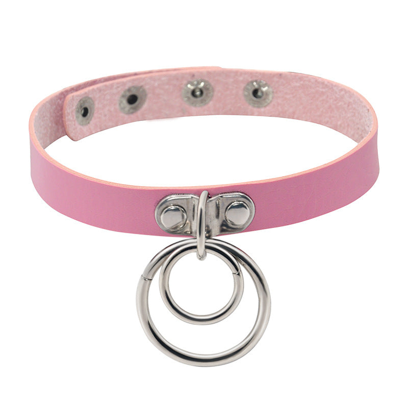 Double Ring Leather Collar Women's Neckband