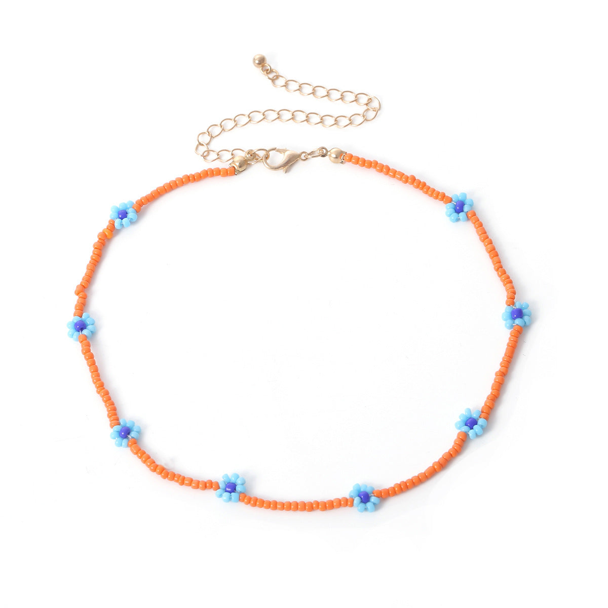 Collar geométrico de flores tejidas con cuentas de arroz 