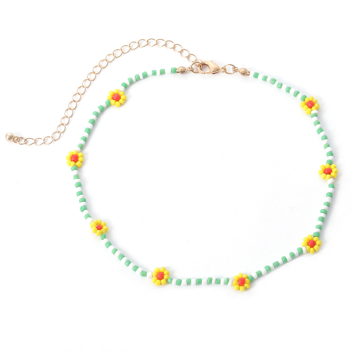 Collar geométrico de flores tejidas con cuentas de arroz 