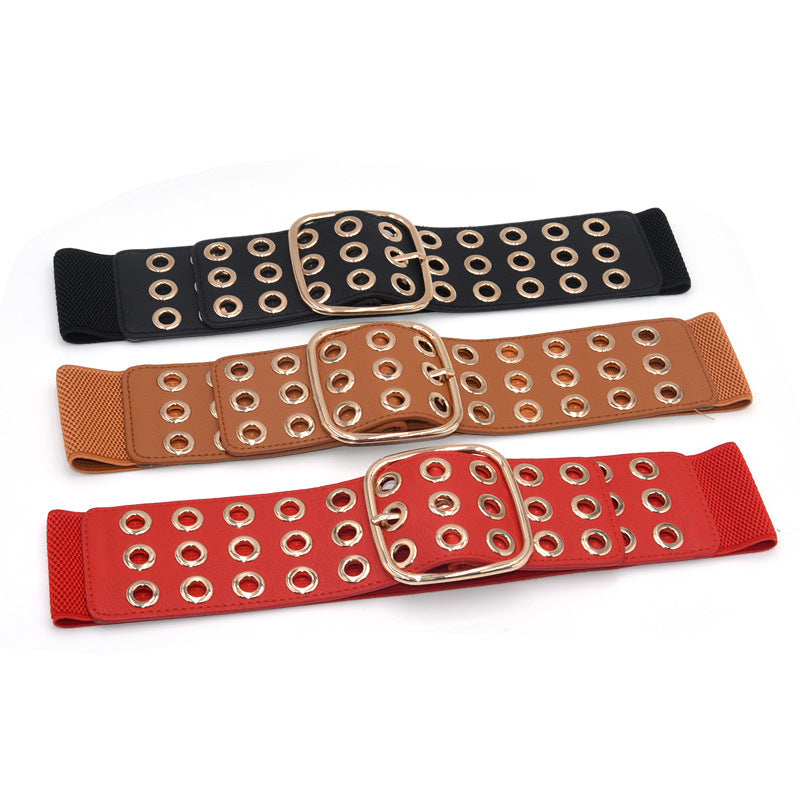 fashion  Hollow elastic pin buckle wide belt