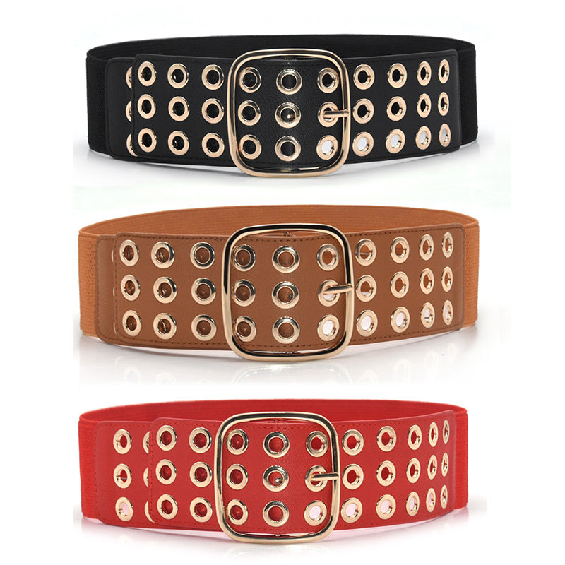 fashion  Hollow elastic pin buckle wide belt