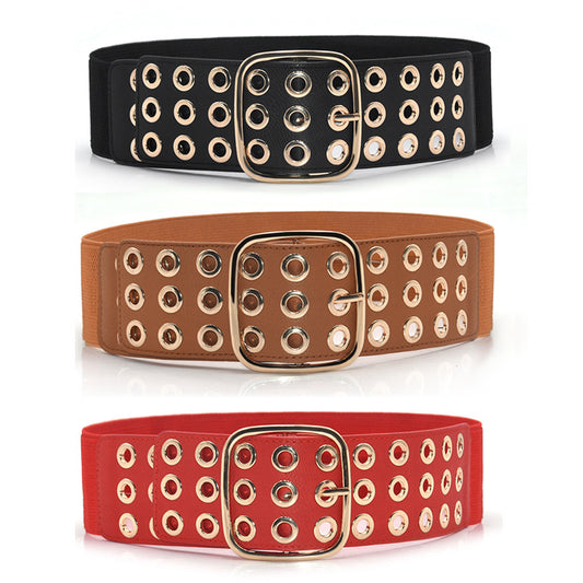 fashion  Hollow elastic pin buckle wide belt