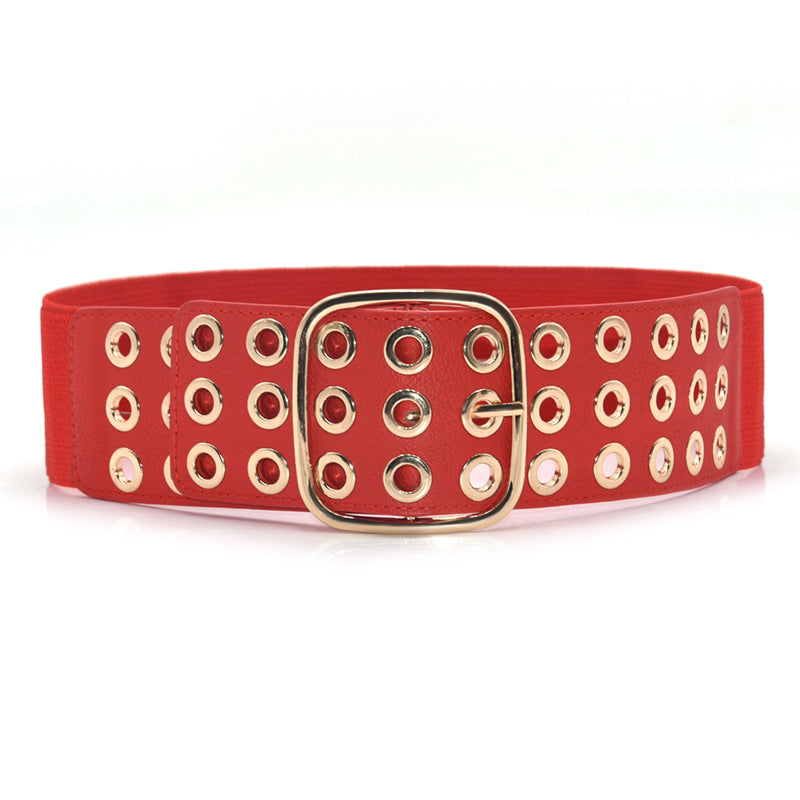 fashion  Hollow elastic pin buckle wide belt