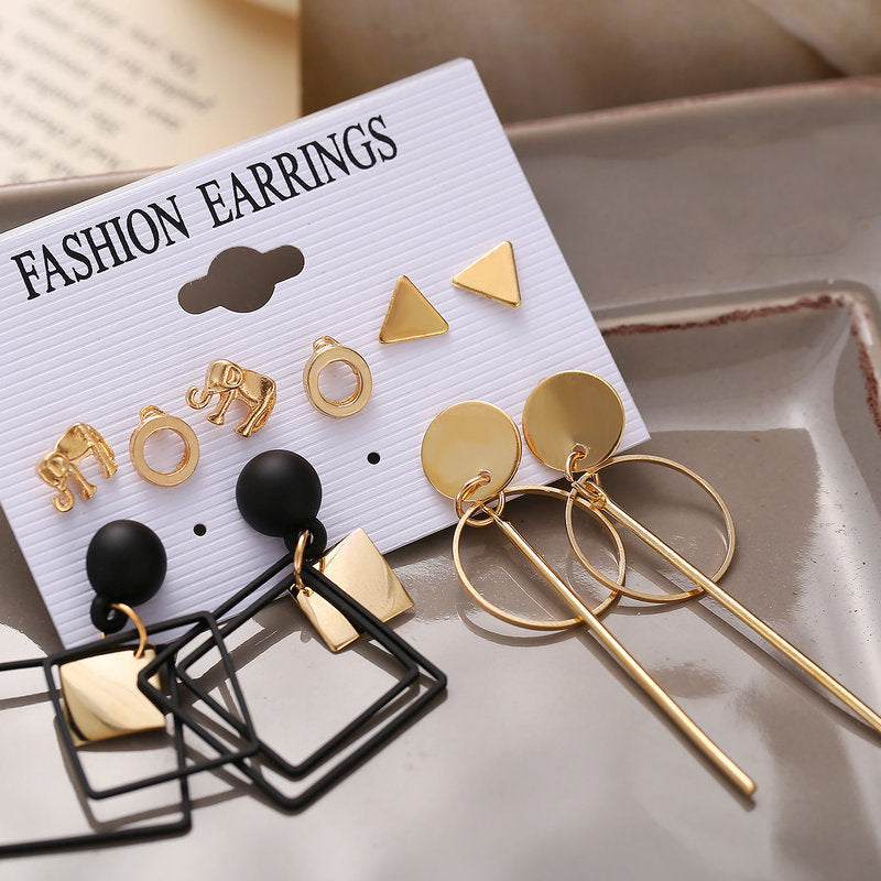 Elephant diamond hoop earrings set 5 pairs