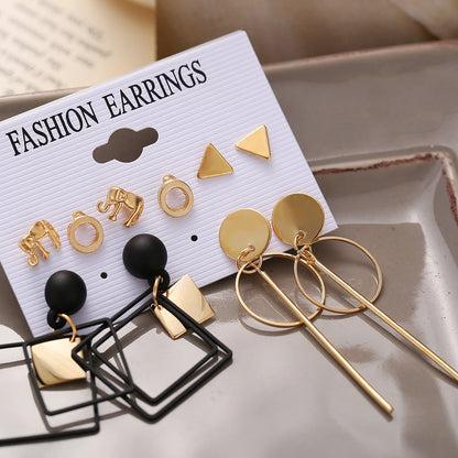 Elephant diamond hoop earrings set 5 pairs