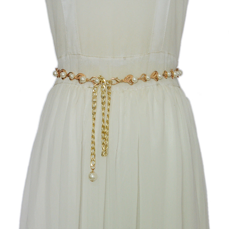 Pearl belt with dress