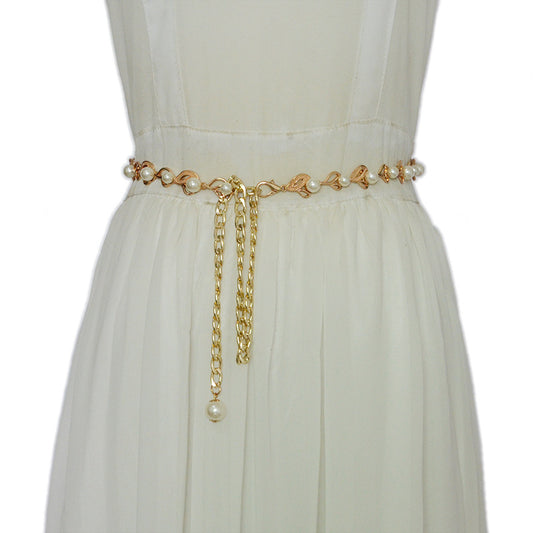Pearl belt with dress