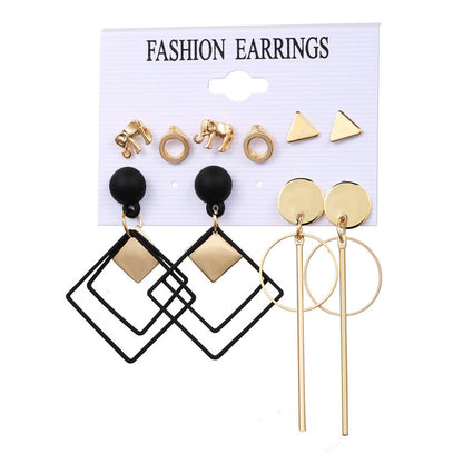 Elephant diamond hoop earrings set 5 pairs