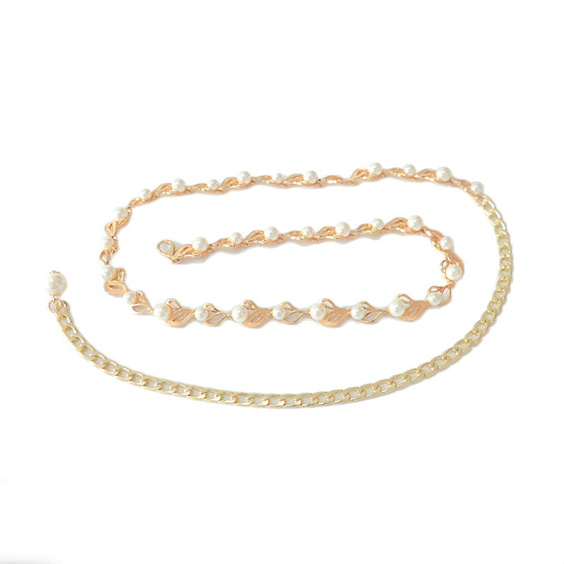 Pearl belt with dress