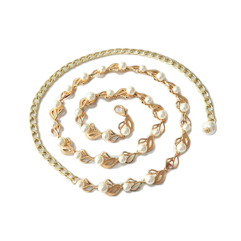 Pearl belt with dress