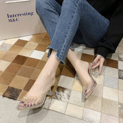 Transparent rhinestone stiletto sandals