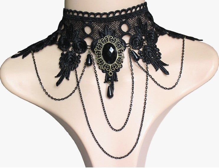 Black lace necklace, punk