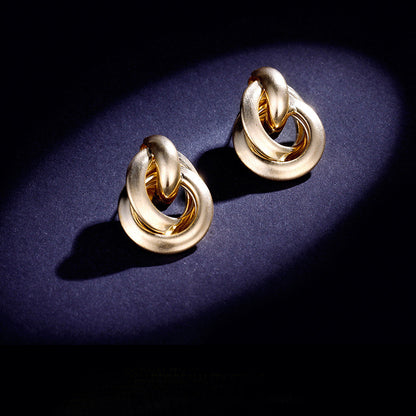 Alloy double round two-ring interlocking earrings