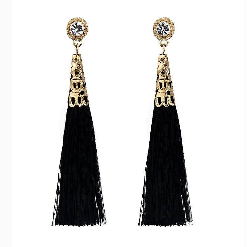 Handmade cotton lint rope long fringed earrings for women