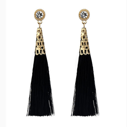 Handmade cotton lint rope long fringed earrings for women