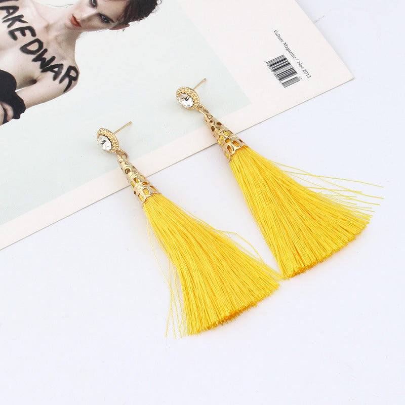 Handmade cotton lint rope long fringed earrings for women