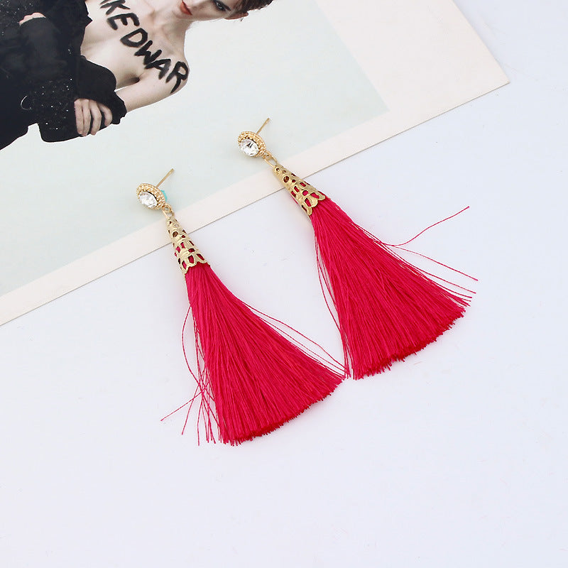 Handmade cotton lint rope long fringed earrings for women