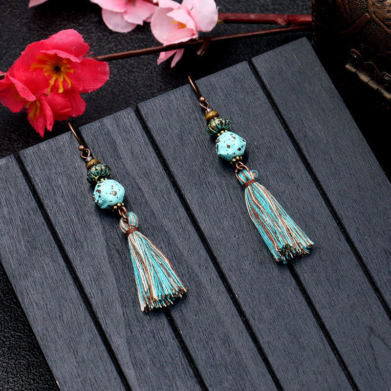 Ethnic style size rice bead pendant earrings