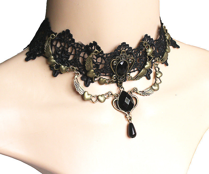 European and American black lace necklace