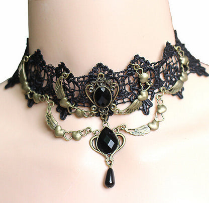 European and American black lace necklace