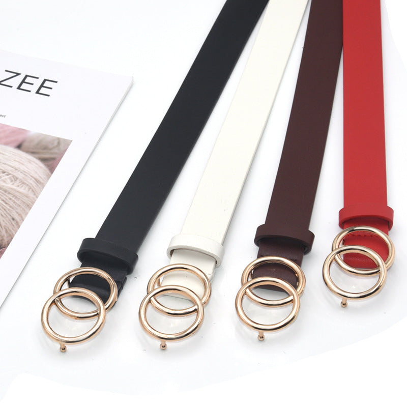Double round buckle retro decorative belt