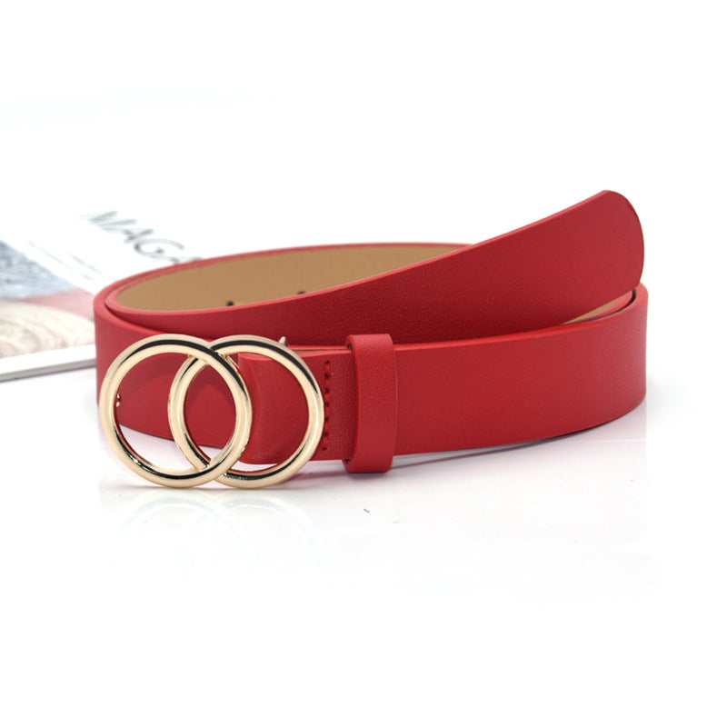 Double round buckle retro decorative belt