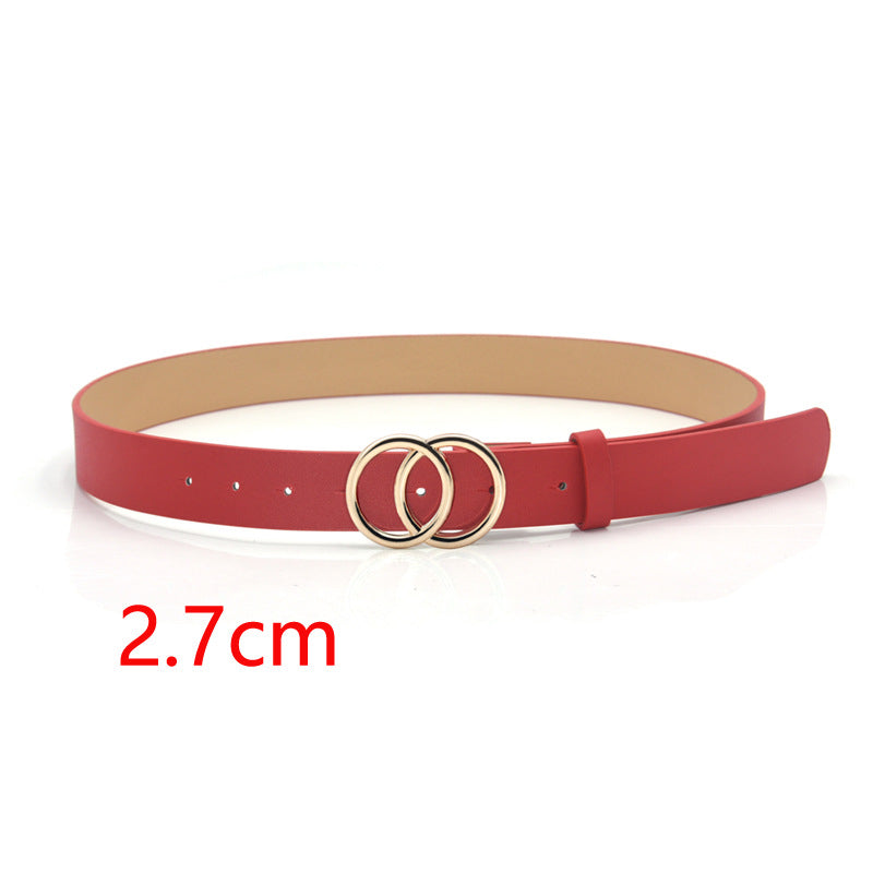 Double round buckle retro decorative belt