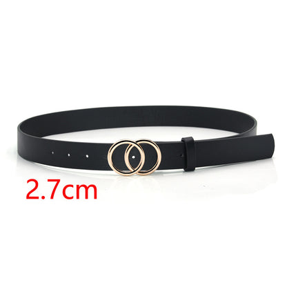 Double round buckle retro decorative belt