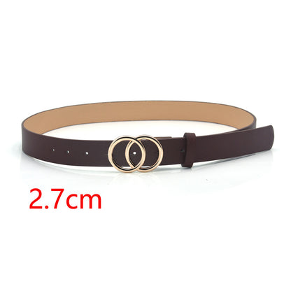 Double round buckle retro decorative belt