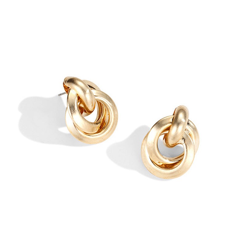 Alloy double round two-ring interlocking earrings