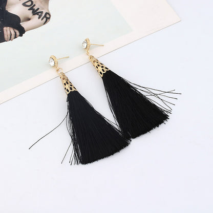 Handmade cotton lint rope long fringed earrings for women