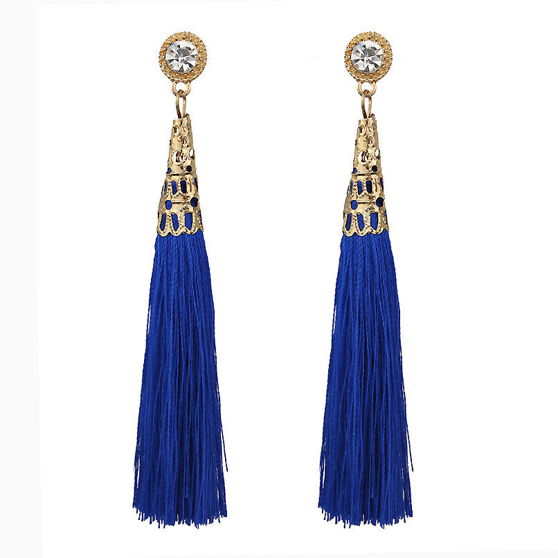 Handmade cotton lint rope long fringed earrings for women