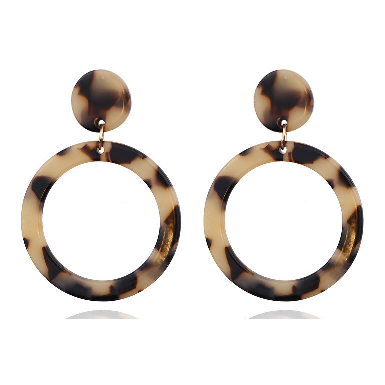 Exaggerated geometric acrylic leopard print earrings