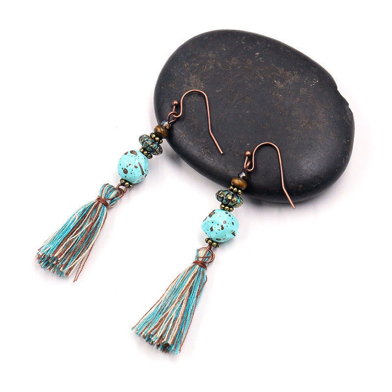 Ethnic style size rice bead pendant earrings