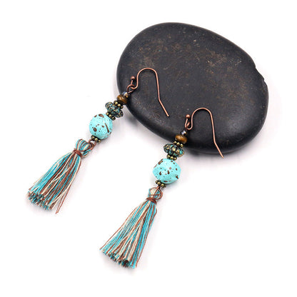 Ethnic style size rice bead pendant earrings