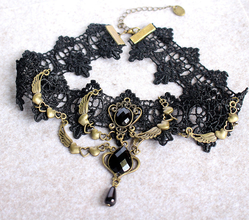 European and American black lace necklace