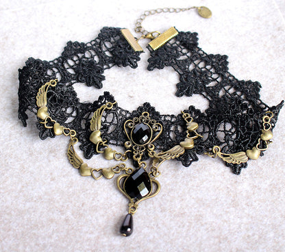 European and American black lace necklace