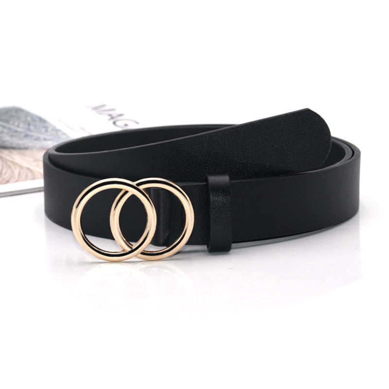 Double round buckle retro decorative belt
