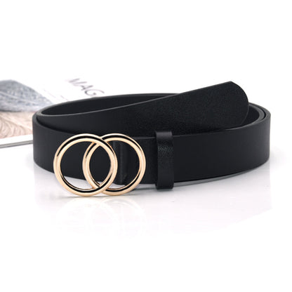 Double round buckle retro decorative belt