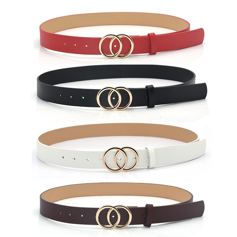 Double round buckle retro decorative belt