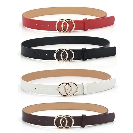 Double round buckle retro decorative belt