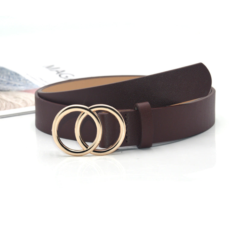 Double round buckle retro decorative belt
