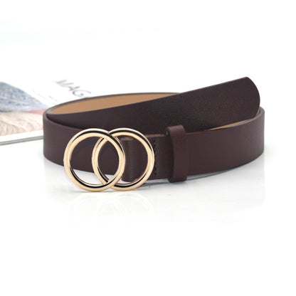 Double round buckle retro decorative belt
