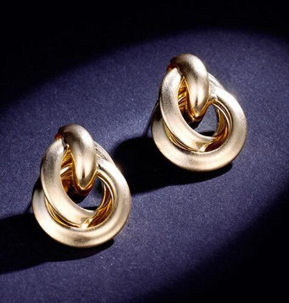 Alloy double round two-ring interlocking earrings