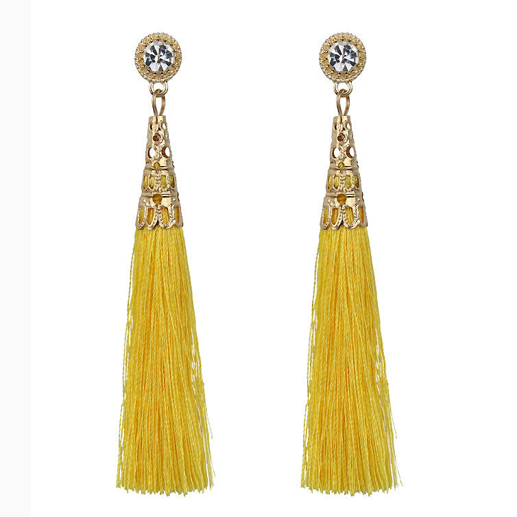Handmade cotton lint rope long fringed earrings for women