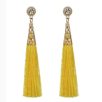 Handmade cotton lint rope long fringed earrings for women