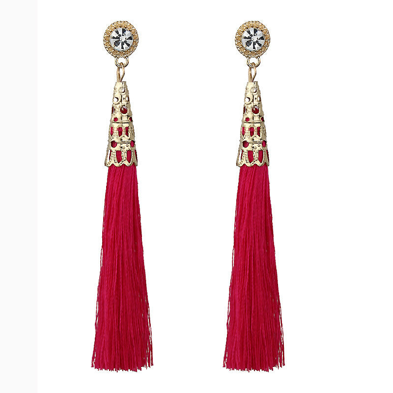 Handmade cotton lint rope long fringed earrings for women