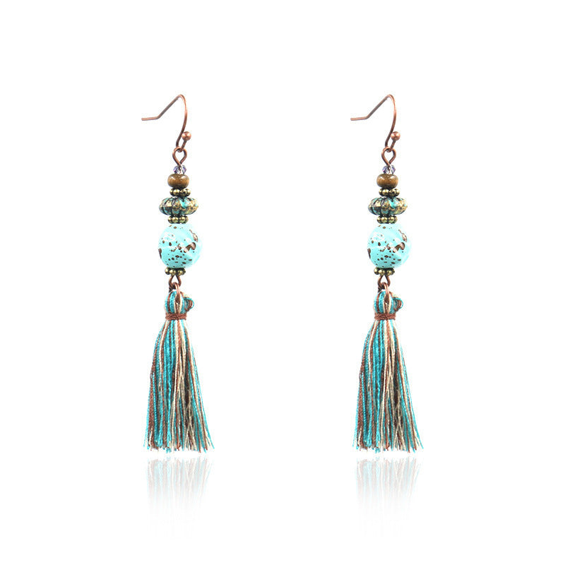 Ethnic style size rice bead pendant earrings
