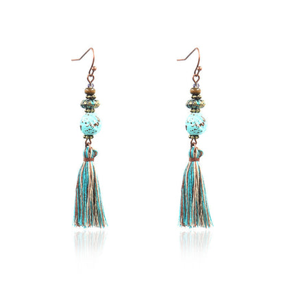 Ethnic style size rice bead pendant earrings