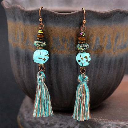 Ethnic style size rice bead pendant earrings